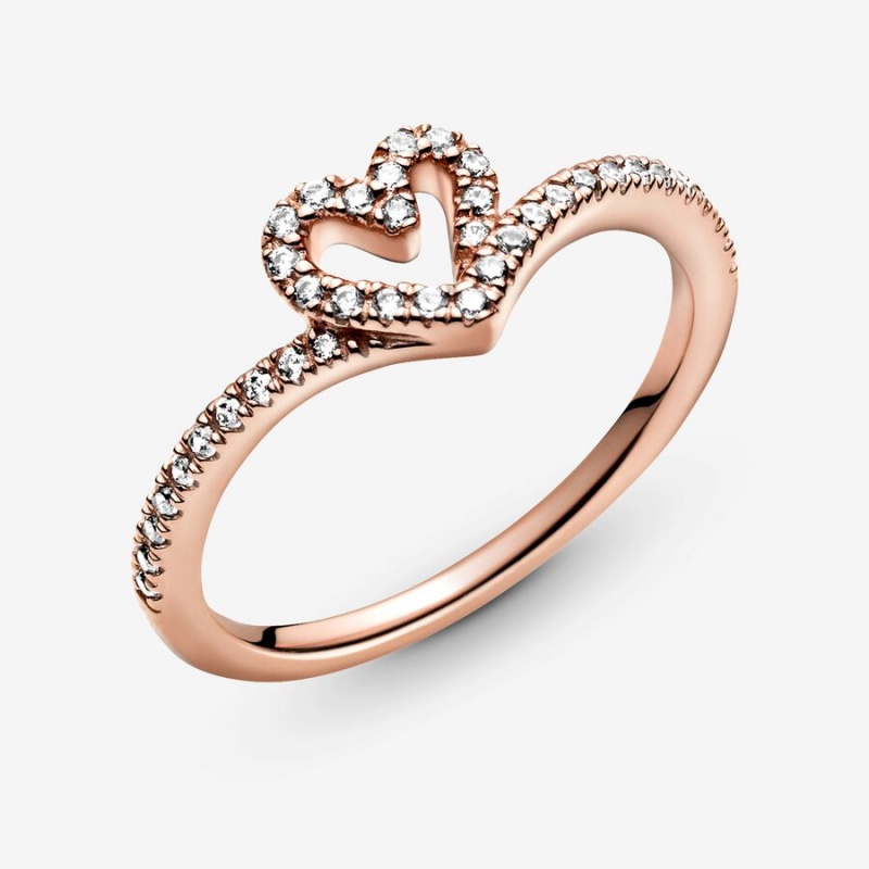 Rose Gold Plated Pandora Sparkling Wishbone Heart & Promise Rings | IYCF75129