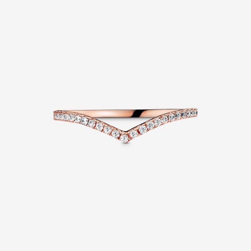 Rose Gold Plated Pandora Sparkling Wishbone Stackable Rings | SYHN20857