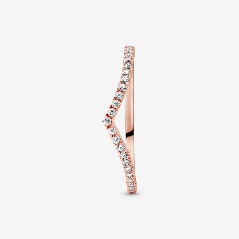 Rose Gold Plated Pandora Sparkling Wishbone Stackable Rings | SYHN20857