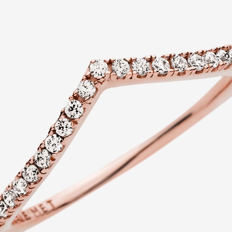 Rose Gold Plated Pandora Sparkling Wishbone Stackable Rings | SYHN20857