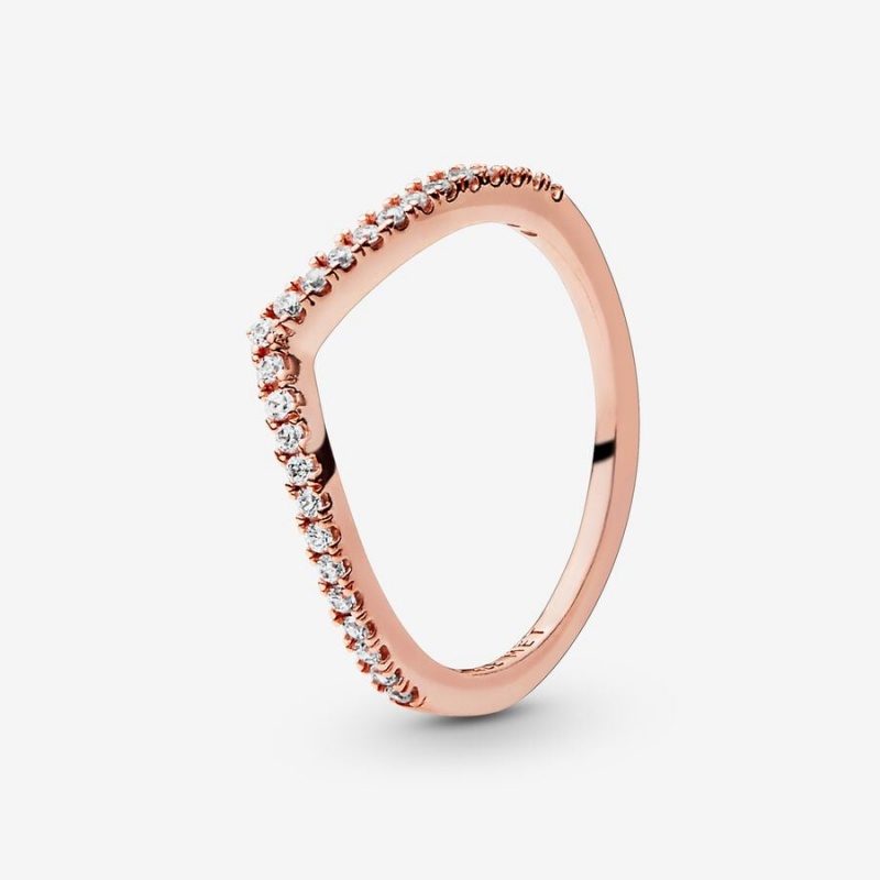 Rose Gold Plated Pandora Sparkling Wishbone Stackable Rings | SYHN20857