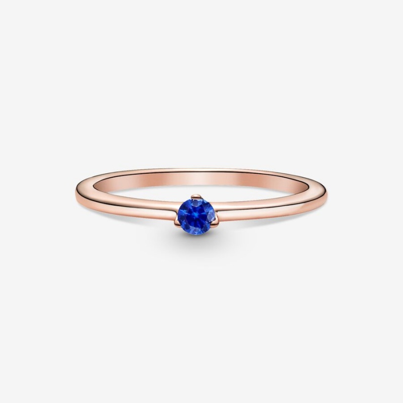 Rose Gold Plated Pandora Stellar Blue Solitaire Halo & Solitaire Rings | QXKP94180