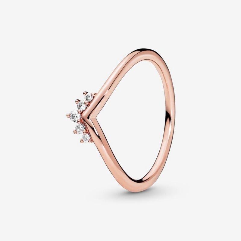 Rose Gold Plated Pandora Tiara Wishbone Heart & Promise Rings | TAIN94638