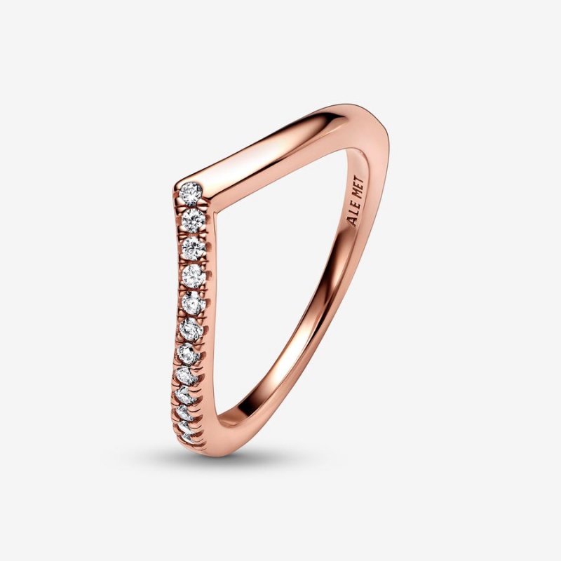 Rose Gold Plated Pandora Timeless Wish Half Sparkling Stackable Rings | GVOF03682