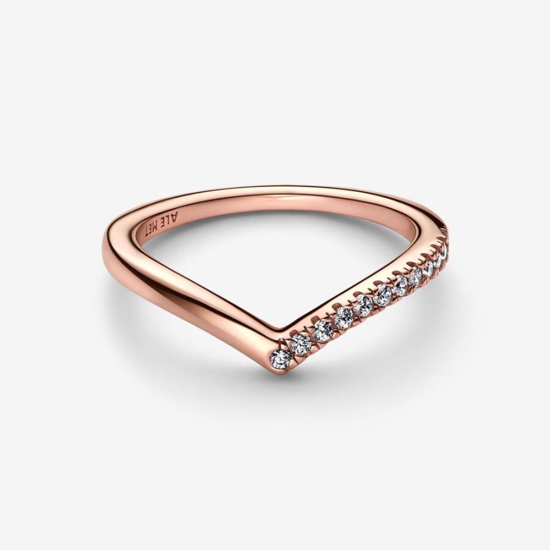 Rose Gold Plated Pandora Timeless Wish Half Sparkling Stackable Rings | GVOF03682