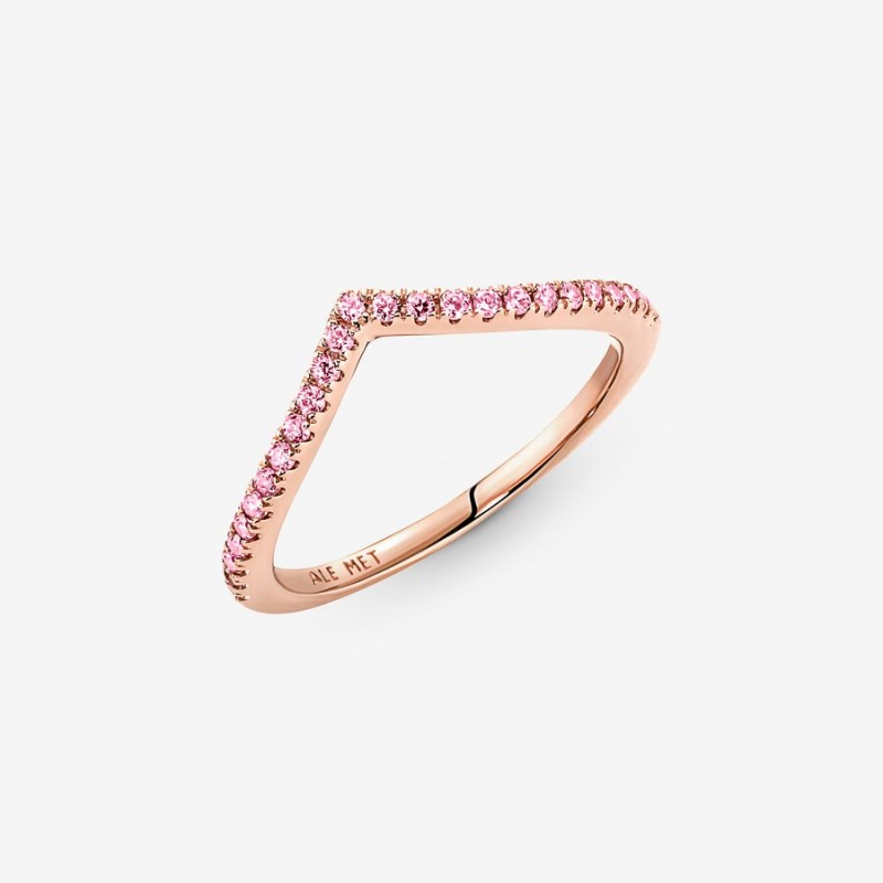 Rose Gold Plated Pandora Timeless Wish Sparkling Pink Stackable Rings | UQOC28341