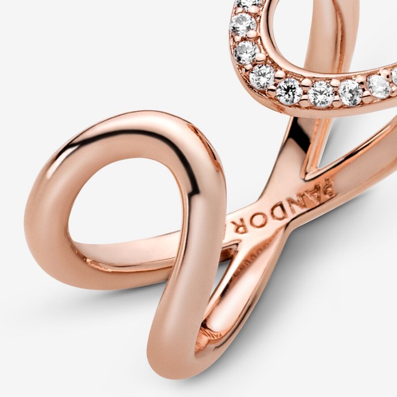 Rose Gold Plated Pandora Wrapped Open Infinity Statement Rings | DKHV93708