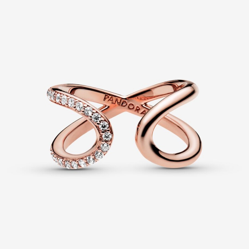 Rose Gold Plated Pandora Wrapped Open Infinity Statement Rings | DKHV93708