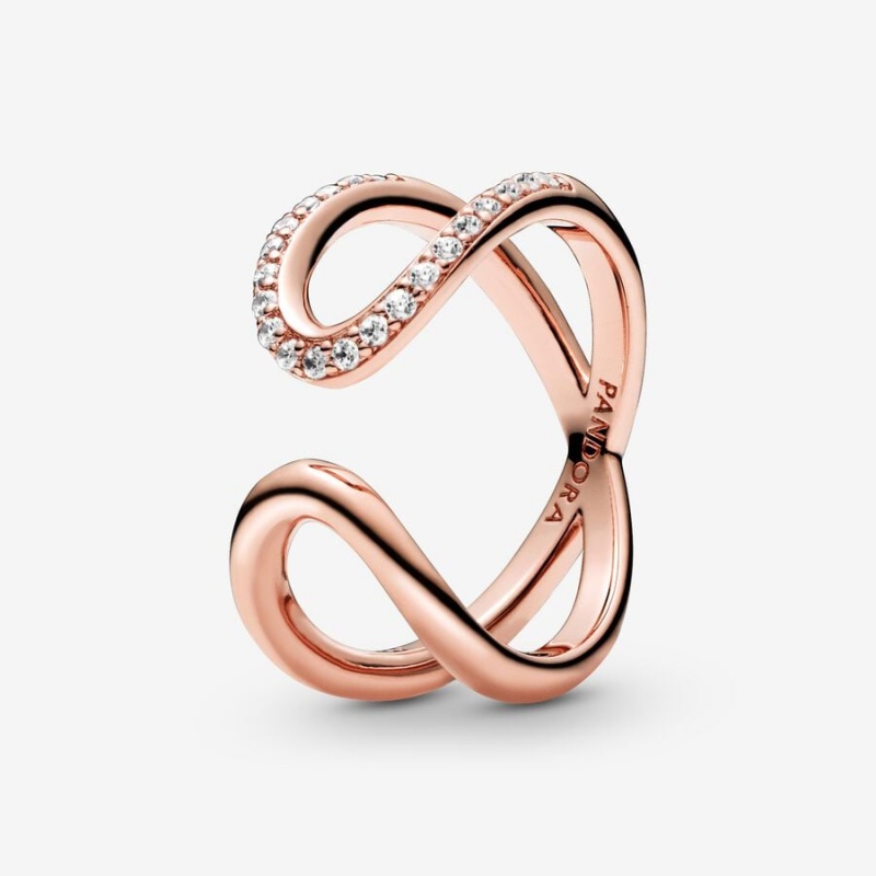 Rose Gold Plated Pandora Wrapped Open Infinity Statement Rings | DKHV93708