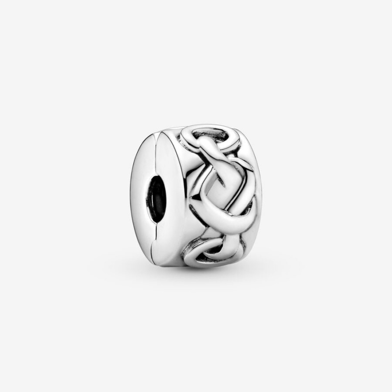 Silver Charms Pandora Knotted Hearts Clip Clips | USKX10576