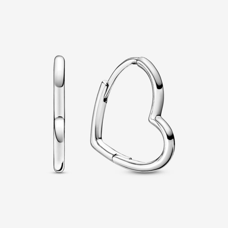 Sterling Silver Pandora Asymmetrical Heart Hoop Earrings | LQRE79153