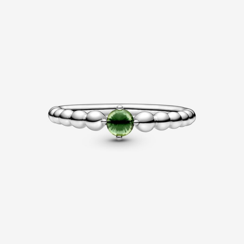 Sterling Silver Pandora August Spring Green Beaded Birthstone Rings | NIWP37145