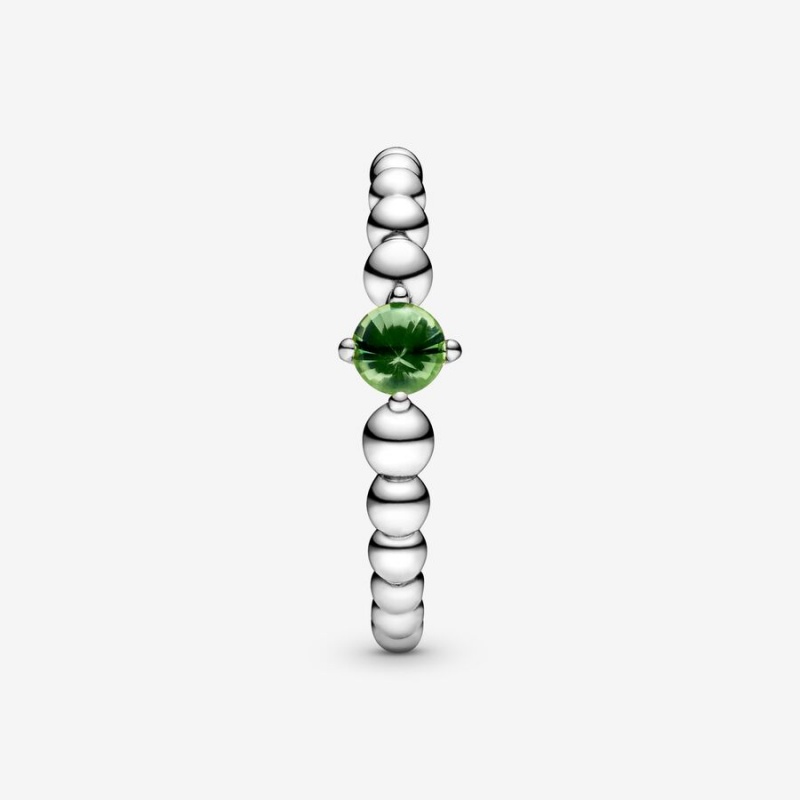 Sterling Silver Pandora August Spring Green Beaded Birthstone Rings | NIWP37145