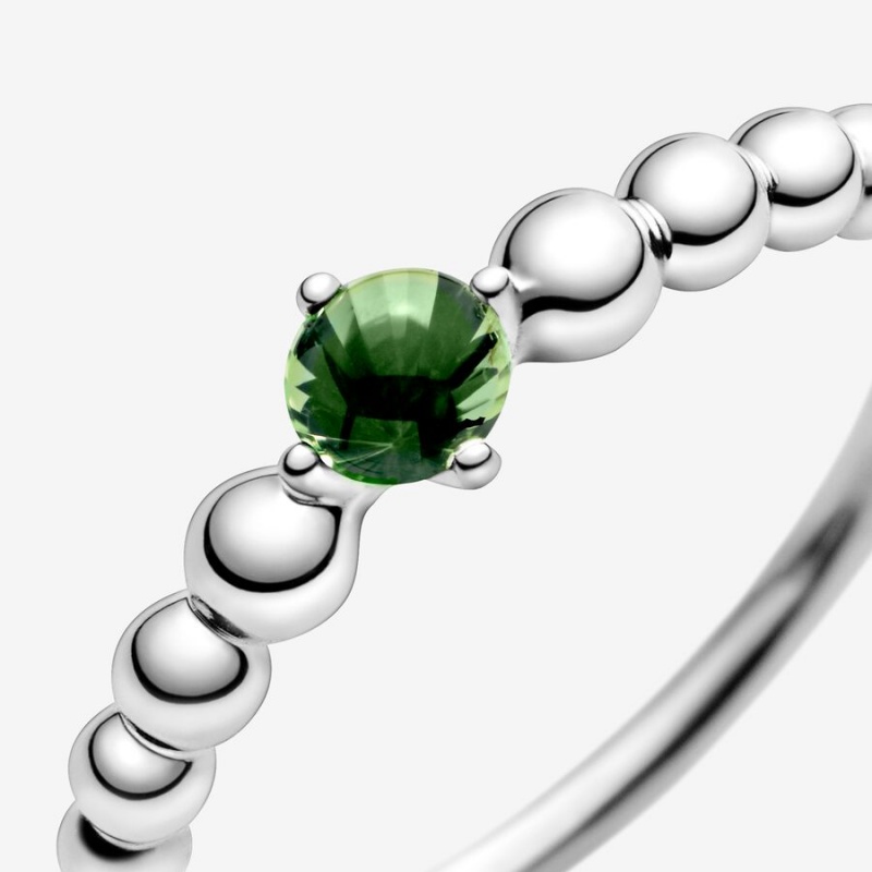 Sterling Silver Pandora August Spring Green Beaded Birthstone Rings | NIWP37145