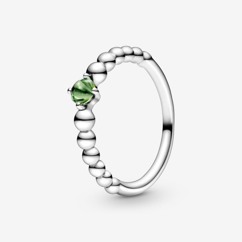 Sterling Silver Pandora August Spring Green Beaded Birthstone Rings | NIWP37145