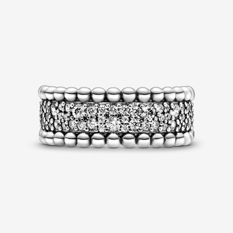 Sterling Silver Pandora Beaded Pavé Band Rings | BCPD06387