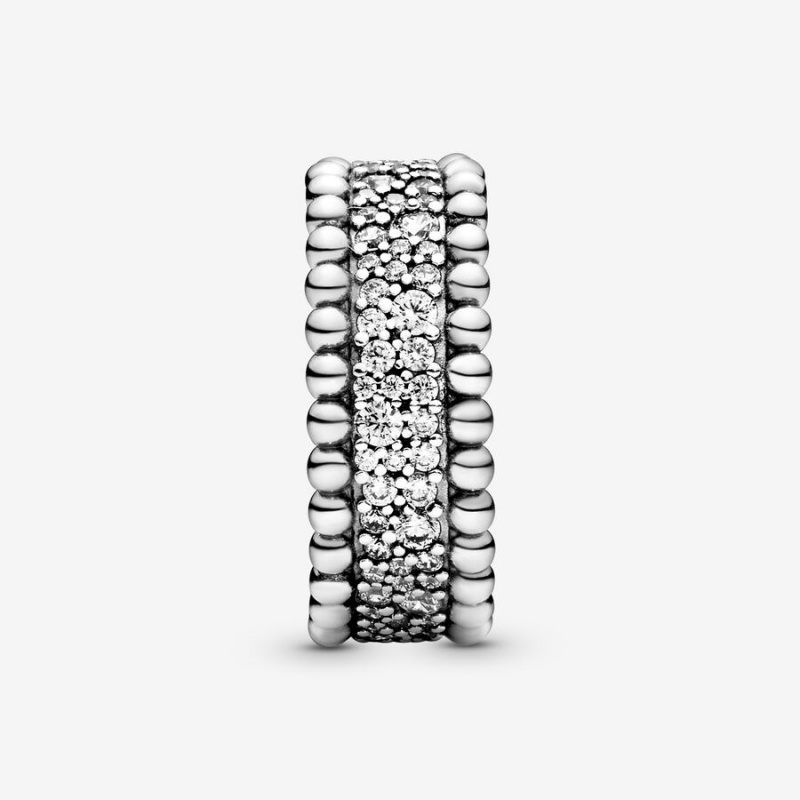 Sterling Silver Pandora Beaded Pavé Band Rings | BCPD06387