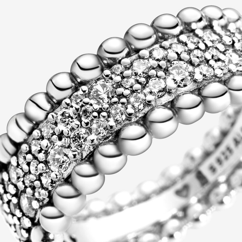 Sterling Silver Pandora Beaded Pavé Band Rings | BCPD06387