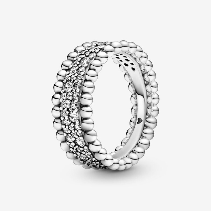 Sterling Silver Pandora Beaded Pavé Band Rings | BCPD06387