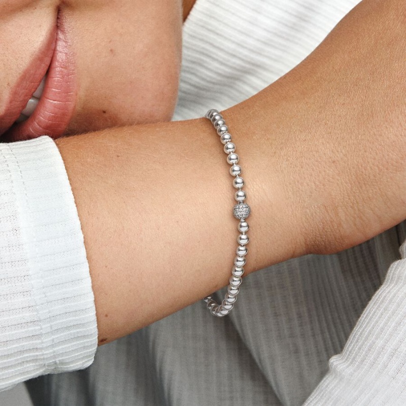 Sterling Silver Pandora Beads & Pavé Chain Bracelets | ZCRQ28976