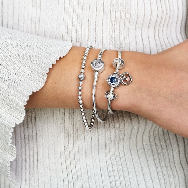 Sterling Silver Pandora Beads & Pavé Chain Bracelets | ZCRQ28976