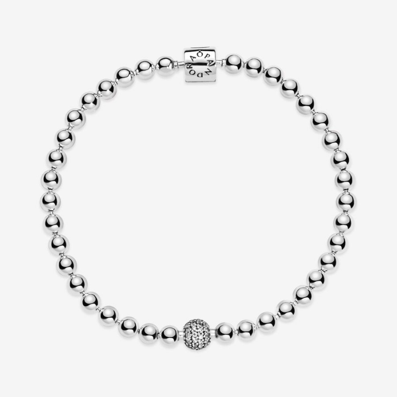 Sterling Silver Pandora Beads & Pavé Chain Bracelets | ZCRQ28976