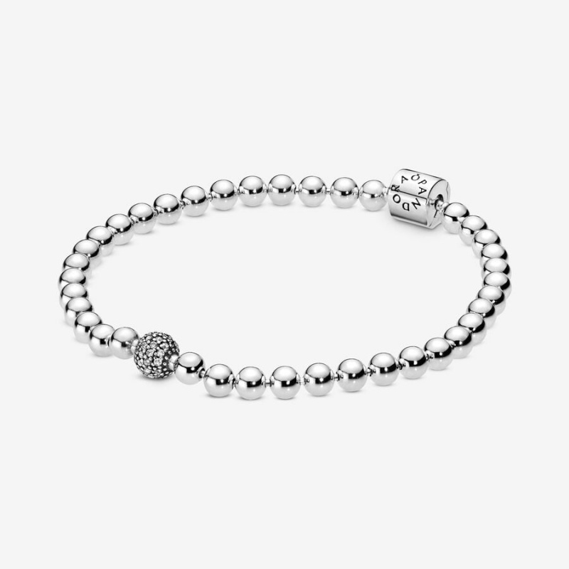 Sterling Silver Pandora Beads & Pavé Chain Bracelets | ZCRQ28976