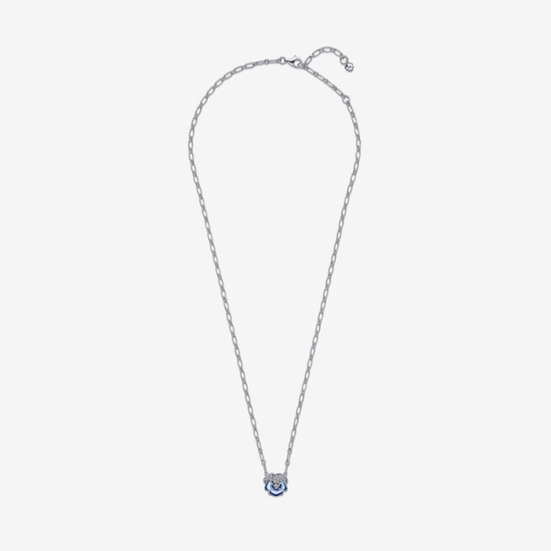 Sterling Silver Pandora Blue Pansy Flower Pendant Necklaces | ZRDE12684