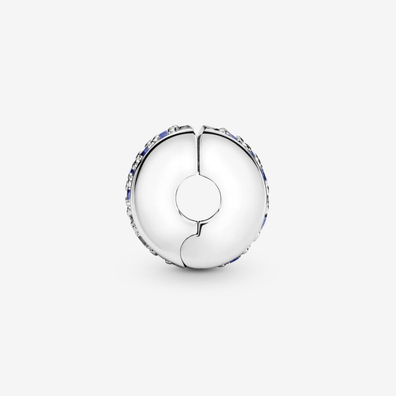 Sterling Silver Pandora Blue Pavé Clip Clips | ZCUG83524