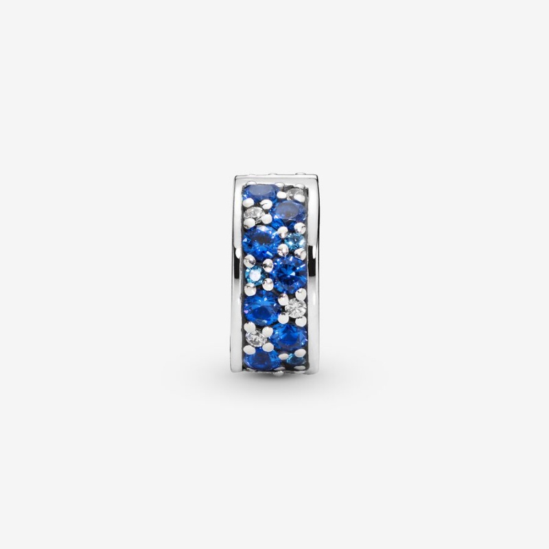 Sterling Silver Pandora Blue Pavé Clip Clips | ZCUG83524