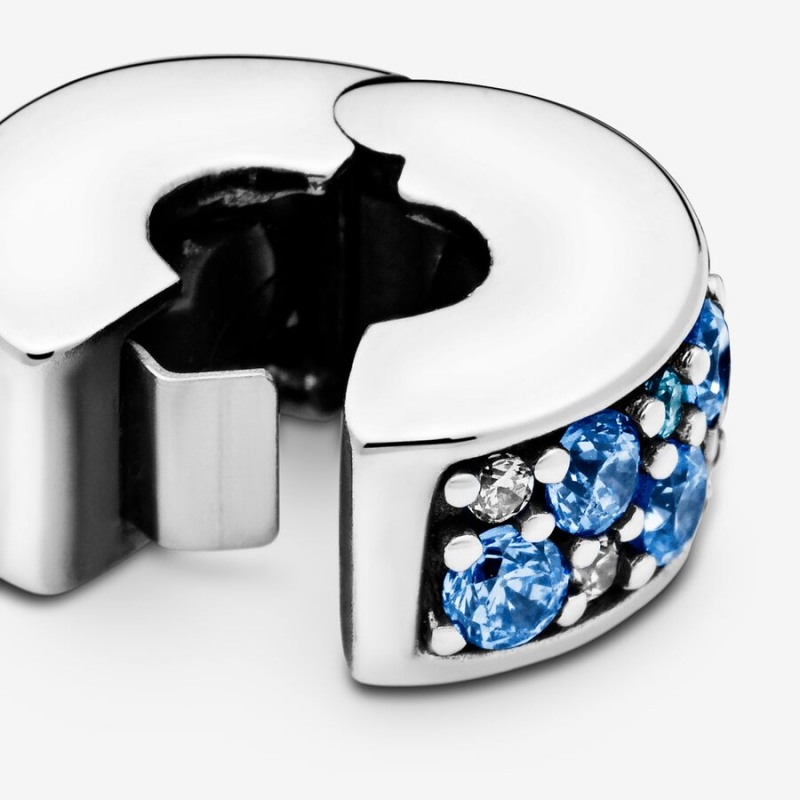 Sterling Silver Pandora Blue Pavé Clip Clips | ZCUG83524