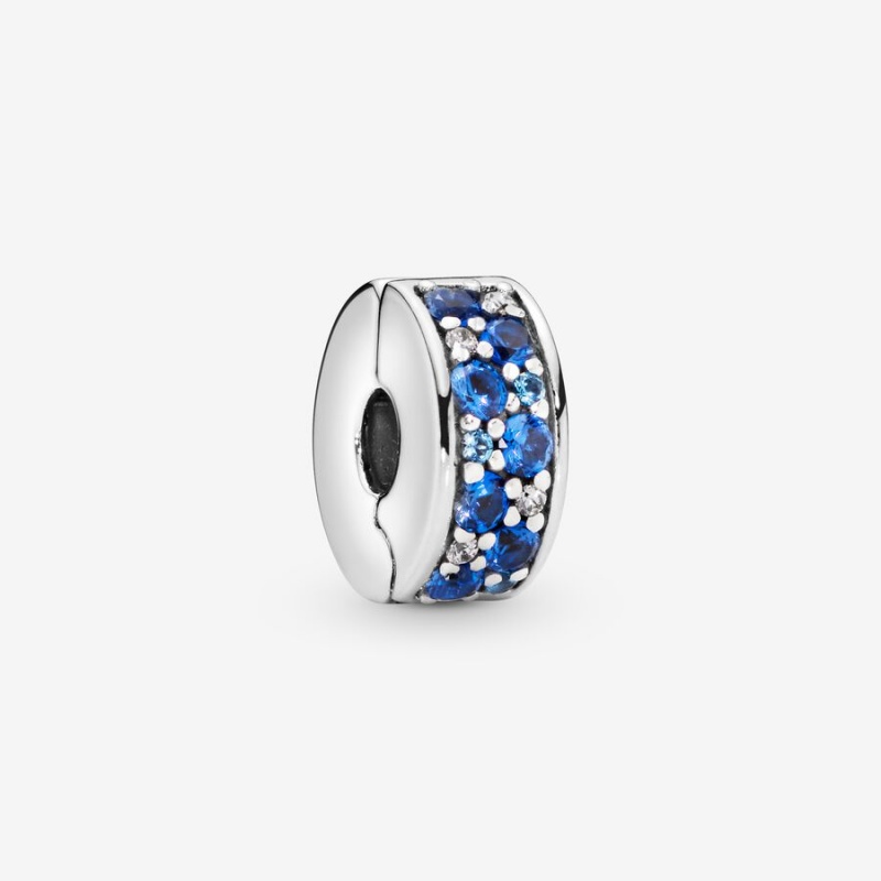 Sterling Silver Pandora Blue Pavé Clip Clips | ZCUG83524