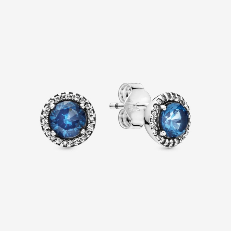 Sterling Silver Pandora Blue Round Sparkles Stud Earrings | GOWY97354