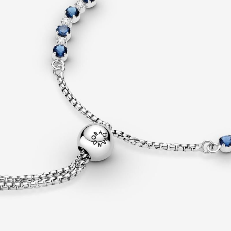 Sterling Silver Pandora Blue and Clear Sparkle Slider Sliding Bracelets | FYOP89310