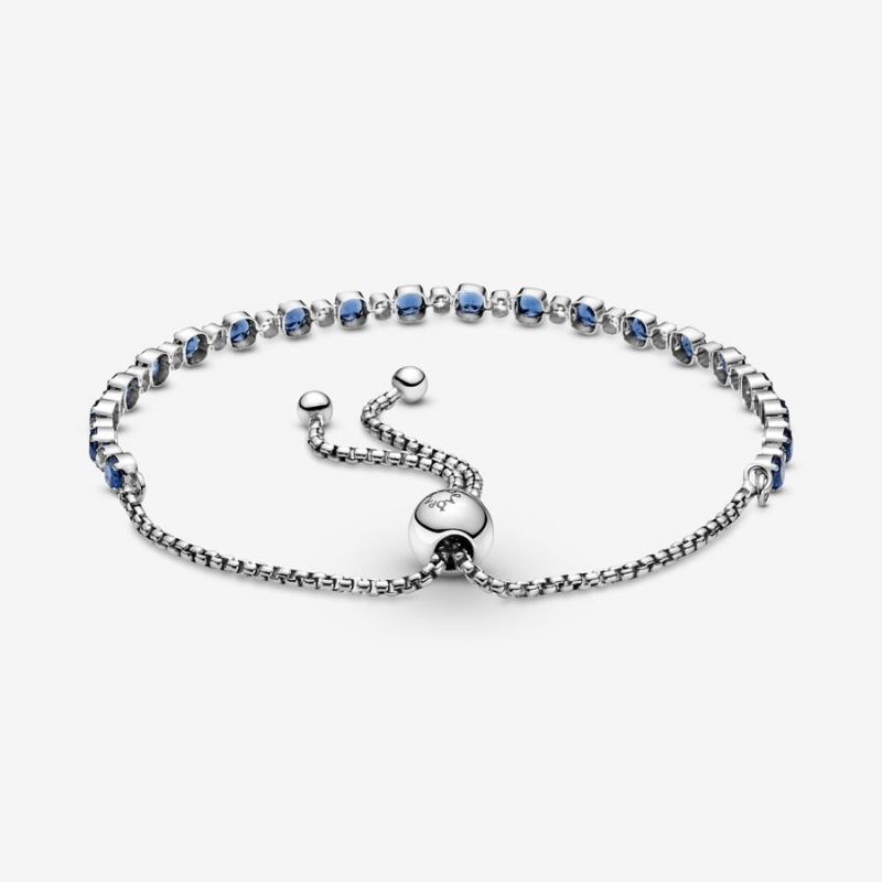 Sterling Silver Pandora Blue and Clear Sparkle Slider Sliding Bracelets | FYOP89310