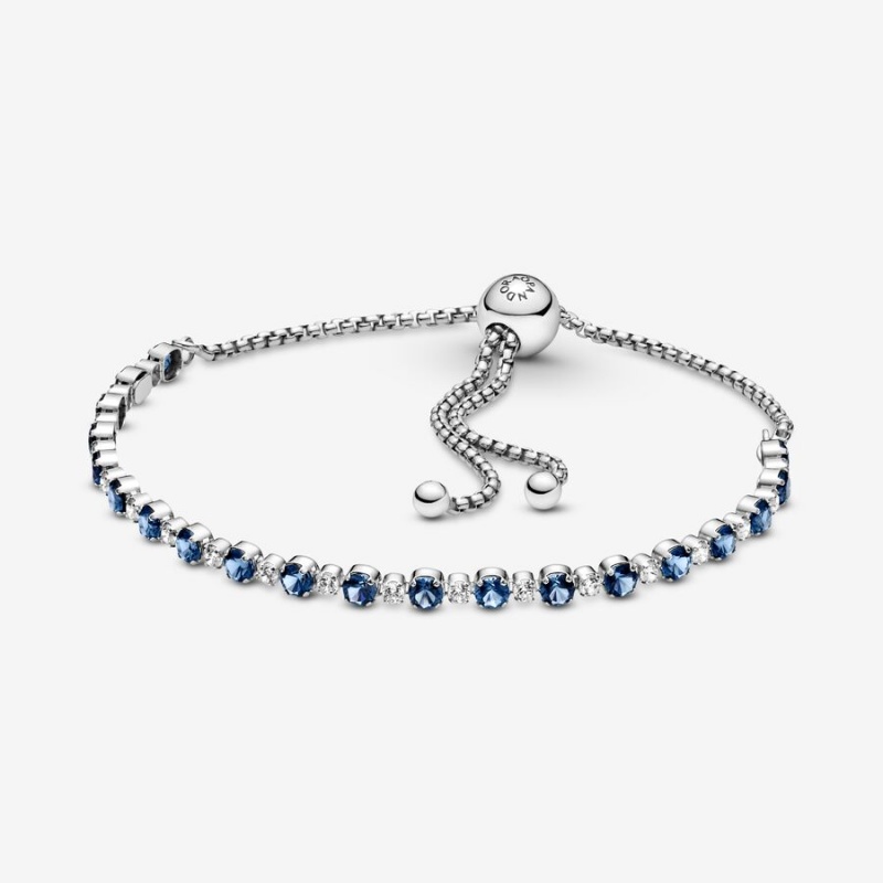 Sterling Silver Pandora Blue and Clear Sparkle Slider Sliding Bracelets | FYOP89310