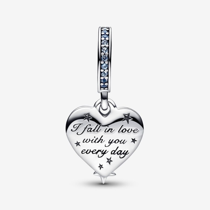 Sterling Silver Pandora Celestial Shooting Star Heart Double Dangle Dangle Charms | TEDN10496