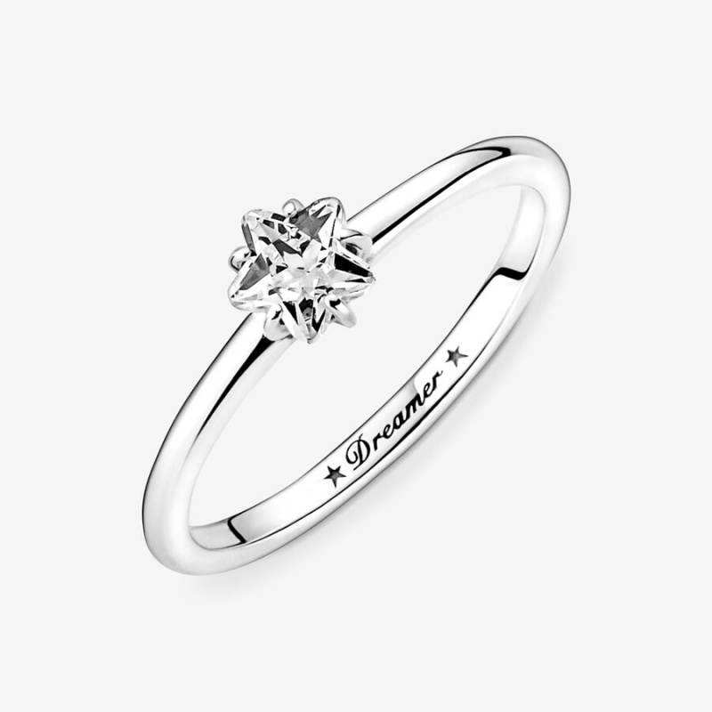 Sterling Silver Pandora Celestial Sparkling Star Solitaire Halo & Solitaire Rings | YSNF01685