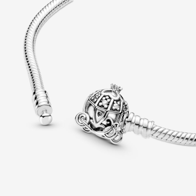 Sterling Silver Pandora Cinderella Pumpkin Coach Clasp Moments Charm Bracelets | UXFD14732