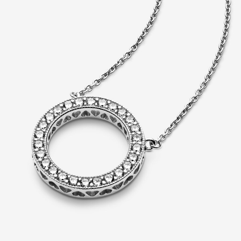 Sterling Silver Pandora Circle of Sparkle Chain Necklaces | VZPB37168