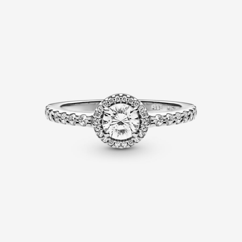 Sterling Silver Pandora Classic Sparkle Halo Halo & Solitaire Rings | LETG78412