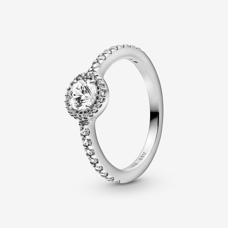 Sterling Silver Pandora Classic Sparkle Halo Halo & Solitaire Rings | LETG78412