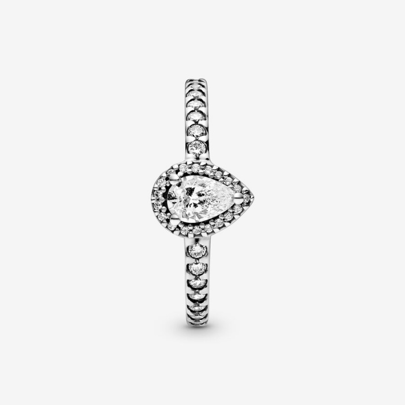 Sterling Silver Pandora Classic Teardrop Halo Halo & Solitaire Rings | HACW76392