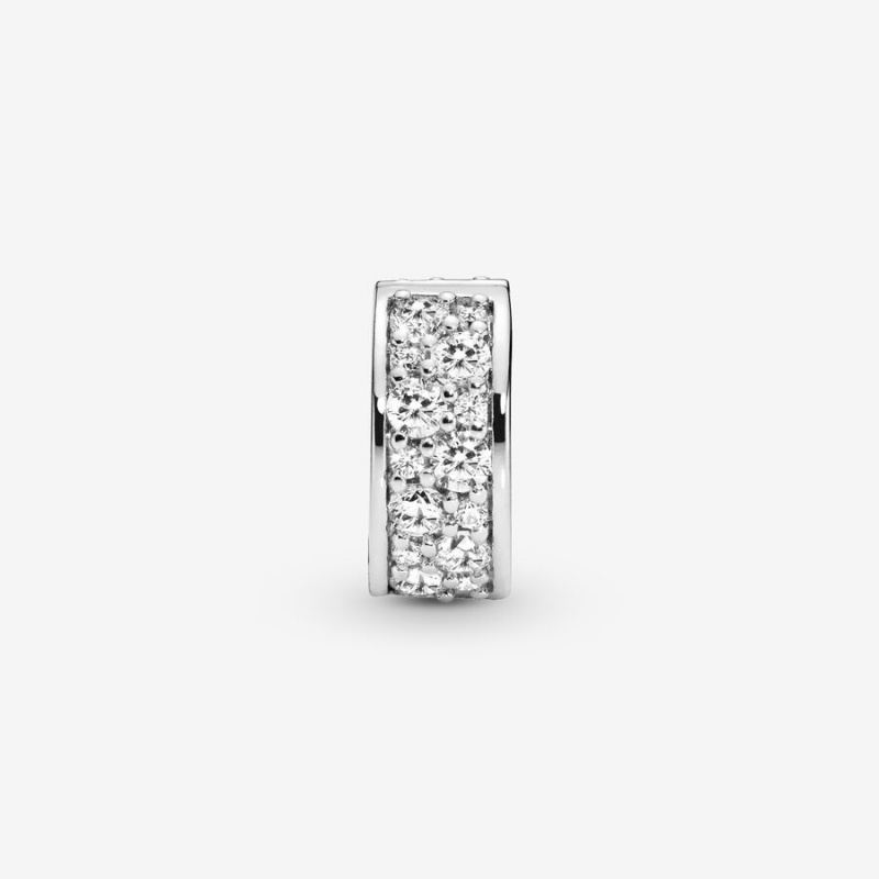 Sterling Silver Pandora Clear Pavé Clip Clips | XKAB13725