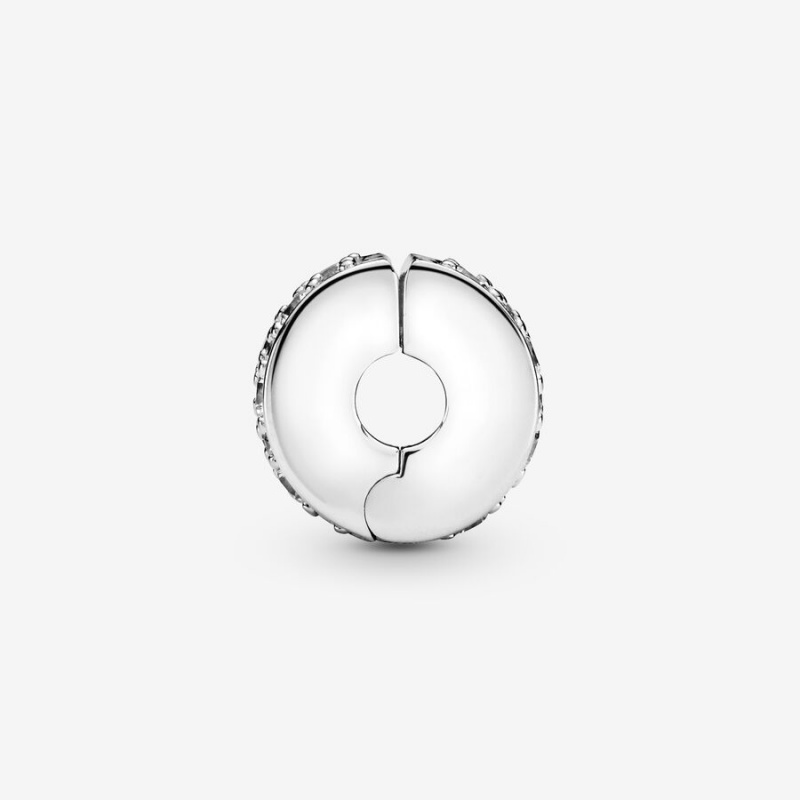 Sterling Silver Pandora Clear Pavé Clip Clips | XKAB13725