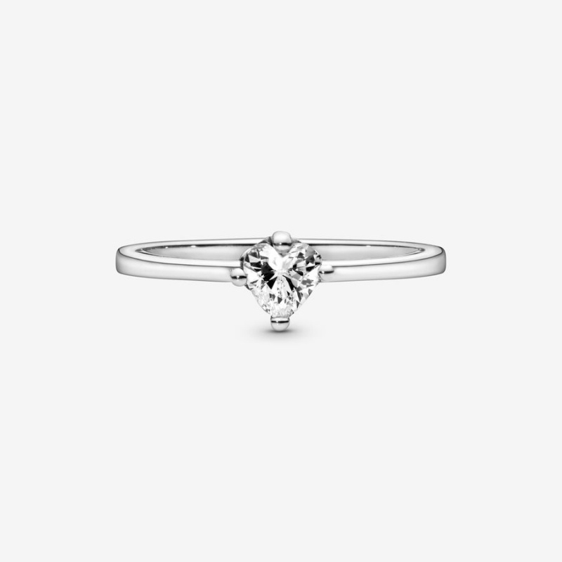 Sterling Silver Pandora Clear Solitaire Halo & Solitaire Rings | QITO78502