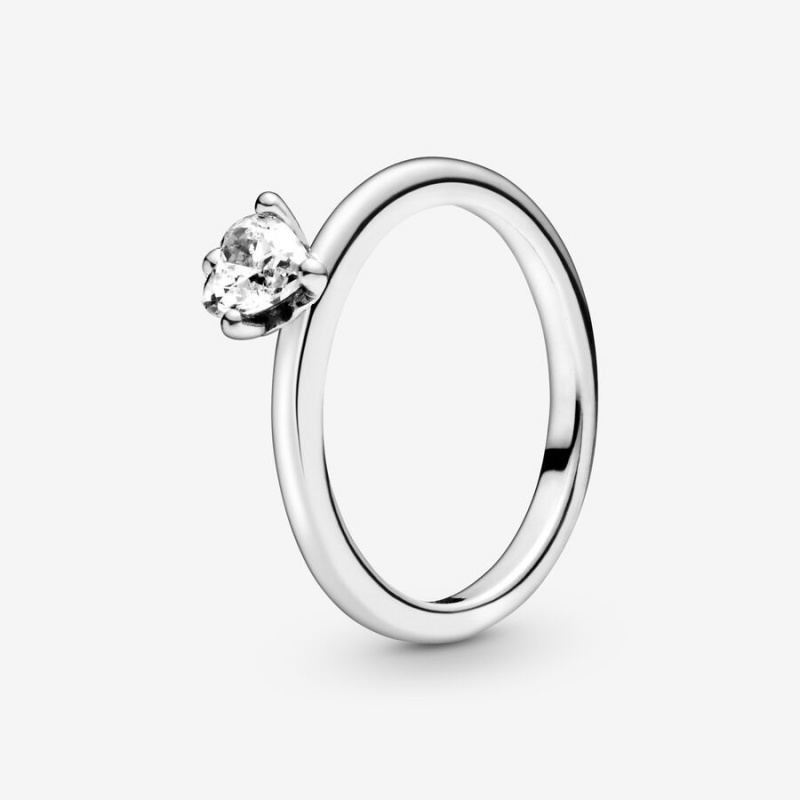 Sterling Silver Pandora Clear Solitaire Halo & Solitaire Rings | QITO78502