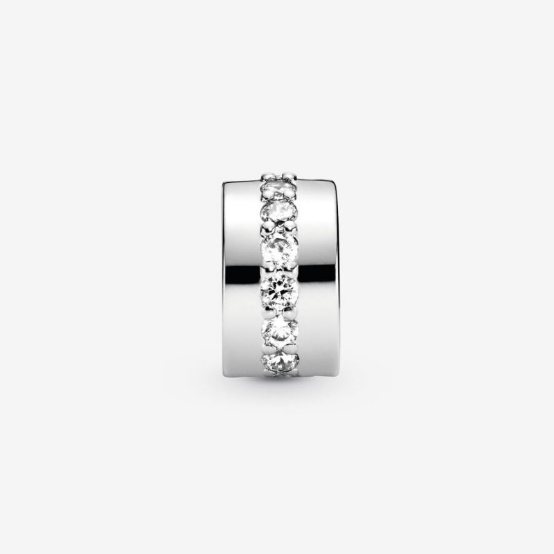 Sterling Silver Pandora Clear Sparkling Row Clip Clips | MHNX93584