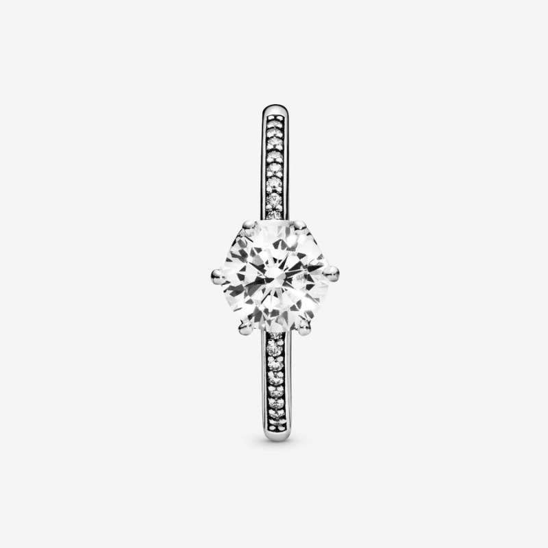 Sterling Silver Pandora Clear Sparkling Crown Solitaire Halo & Solitaire Rings | XJRN65308