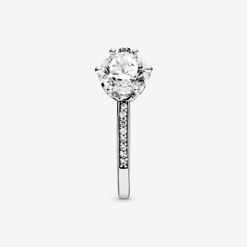 Sterling Silver Pandora Clear Sparkling Crown Solitaire Halo & Solitaire Rings | XJRN65308